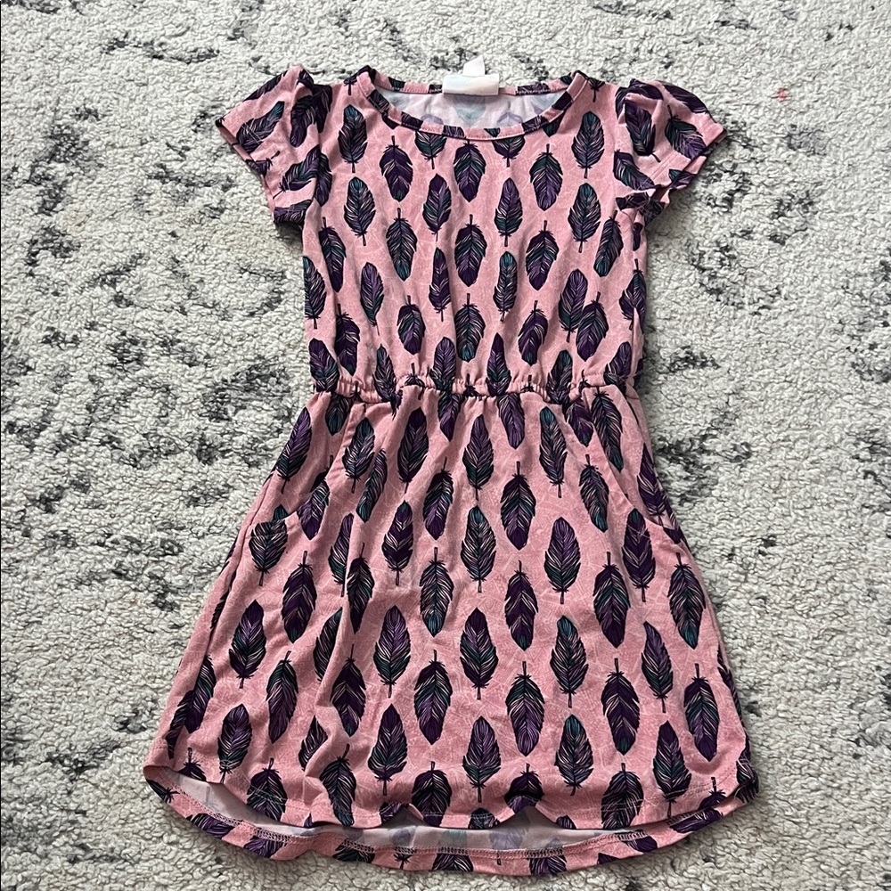 LuLaRoe Kids Dress with Pink and Purple Feather Design